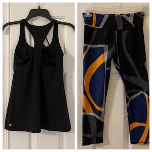 Fabletics capri leggings and tank with padded top, size xs